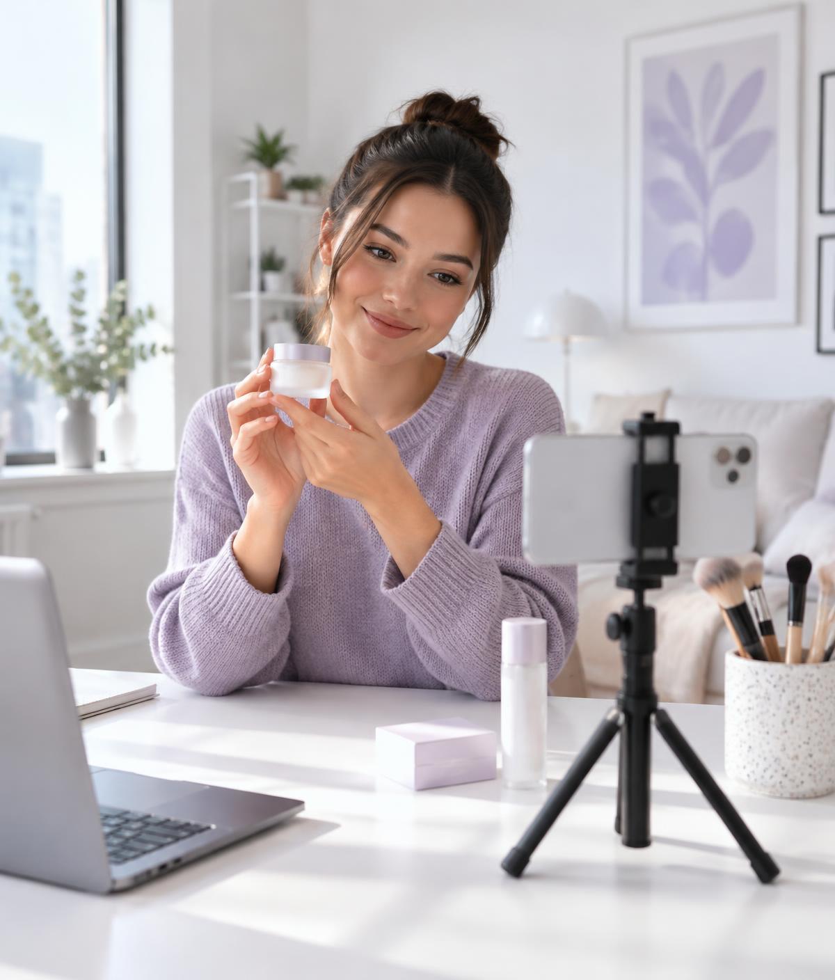 Creator filming a product review
